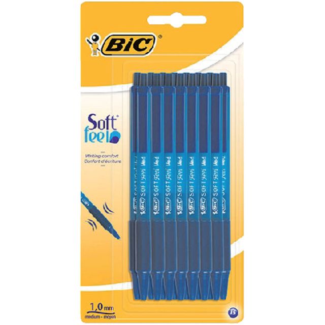 BIC - Ballpen Bic Soft Feel Clic m bleu | Blister une pièce de 15