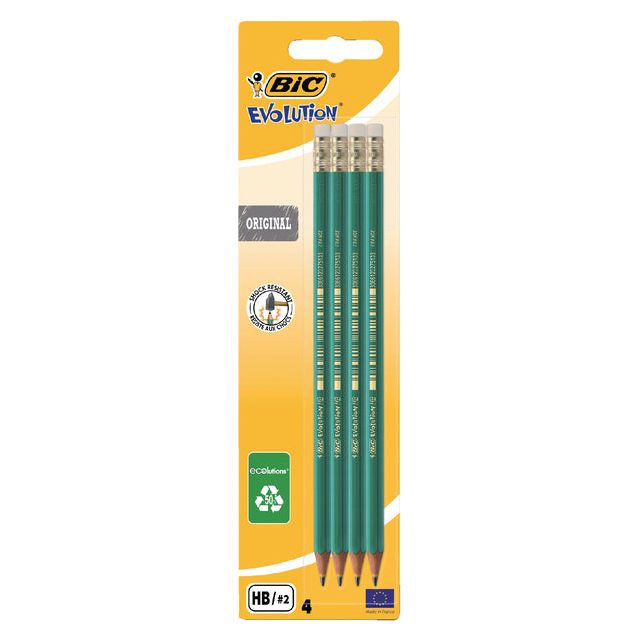 Bic Ecolutions - Potlood Evolution zeskantig HB met gumtip blister à 4 stuk