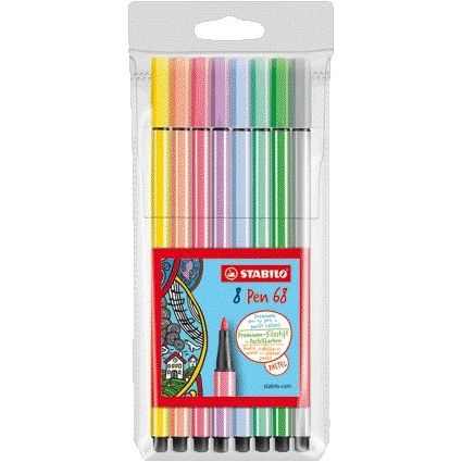 Stabilo - Rotulador Pen 68 mediano pastel surtido estuche de 8 piezas