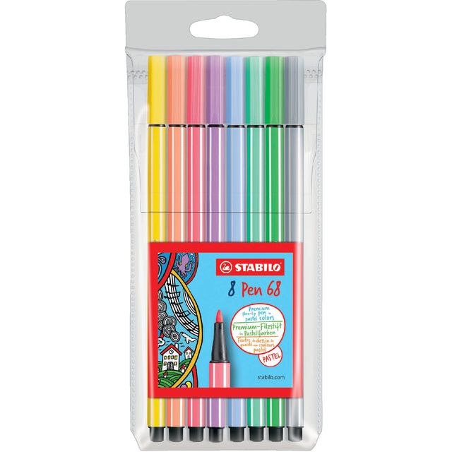 Stabilo - Viltstift Pen 68 pastel etui à 8 kleuren | 10 stuks