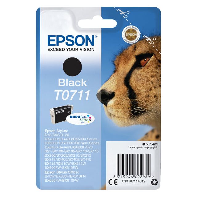 EPSON - Cartridge à encre T0711, 245 pages, OEM C13T07114012, noir