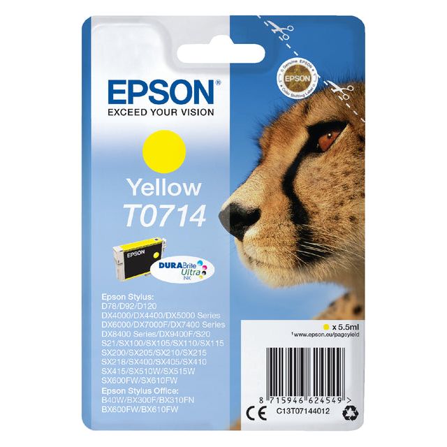 EPSON - Cartridge à encre T0714, 415 pages, OEM C13T07144012, GEEL