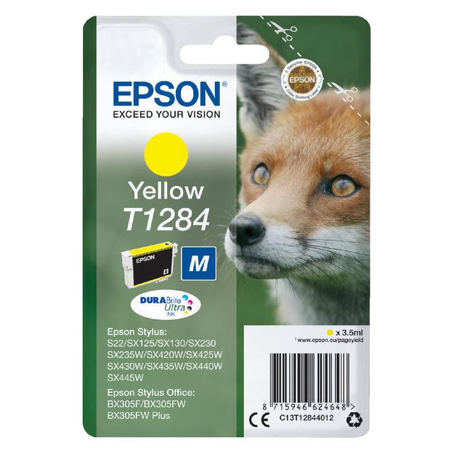 EPSON - Cartridge à encre T1284, 225 pages, OEM C13T12844012, GEEL