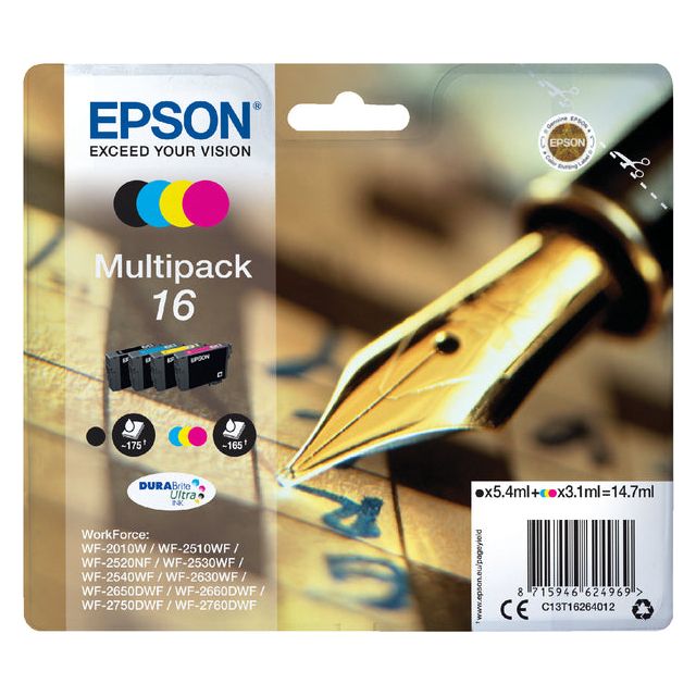 Epson - Inkcartridge Epson 16 T1626 Schwarz + 3 Farben | Blasen Sie ein 4 -Stück