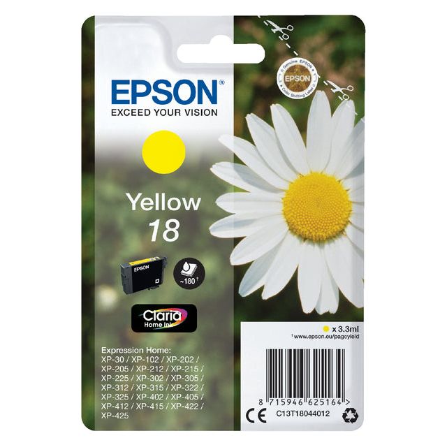 Epson - Inkcartridge Epson 18 T1804 Yellow | Blasen Sie ein 1 Stück