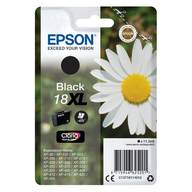 EPSON - Cartridge à encre 18xl, 470 pages, OEM C13T18114012, noir