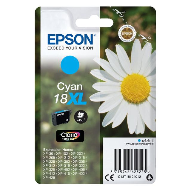 Epson - inktcartridge 18XL, 450 pagina's, OEM C13T18124012, cyaan