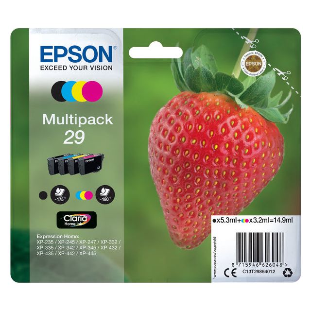 Epson - Inkcartridge Epson 29 T2986 Schwarz + 3 Farben | Blasen Sie ein 4 -Stück