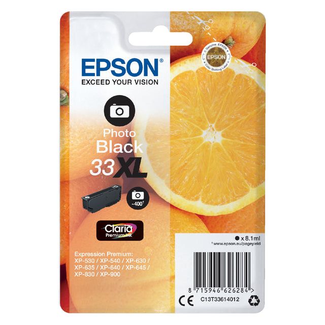 EPSON - Inkcartridge 33xl, 400 pages, OEM C13T33614012, photo noire