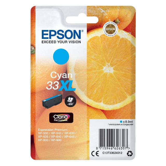 Epson - Tintenpatrone 33XL, 650 Seiten, OEM C13T33624012, Cyan