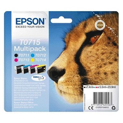 Epson - Cartucho de tinta T0715 negro + 3 colores | 8 piezas