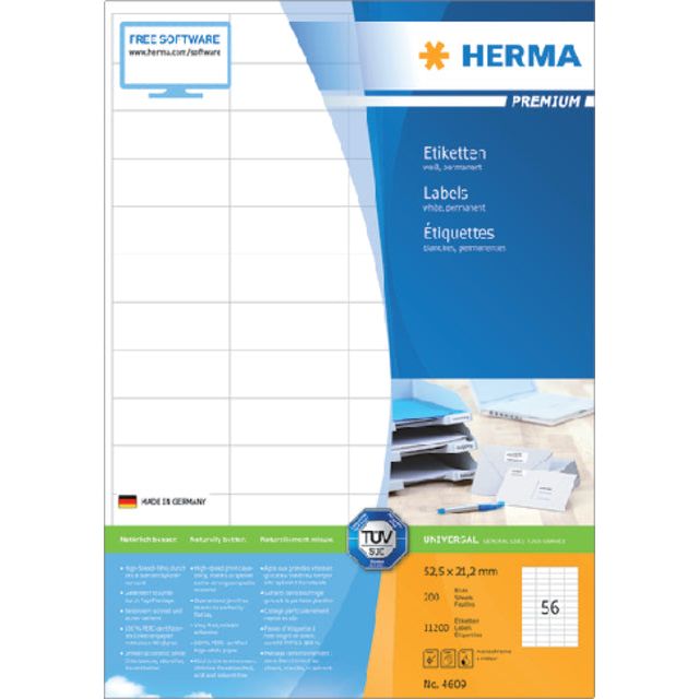 Herma - Herma 4609 Label 52.5x21.2mm Prem blanc 11200 pièces | Blister une feuille de 200