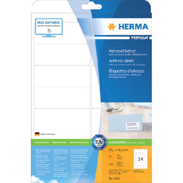 Herma - Herma 5076 99.1x38.1mm Premium Weiß 350 Stück