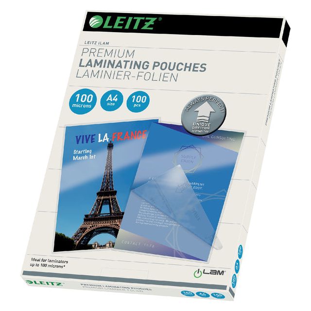 LEITZ - COUVERTURE DE LAMINAGE LEITZ ILAM A4 2X100MICRON | Prendre 100 pièces