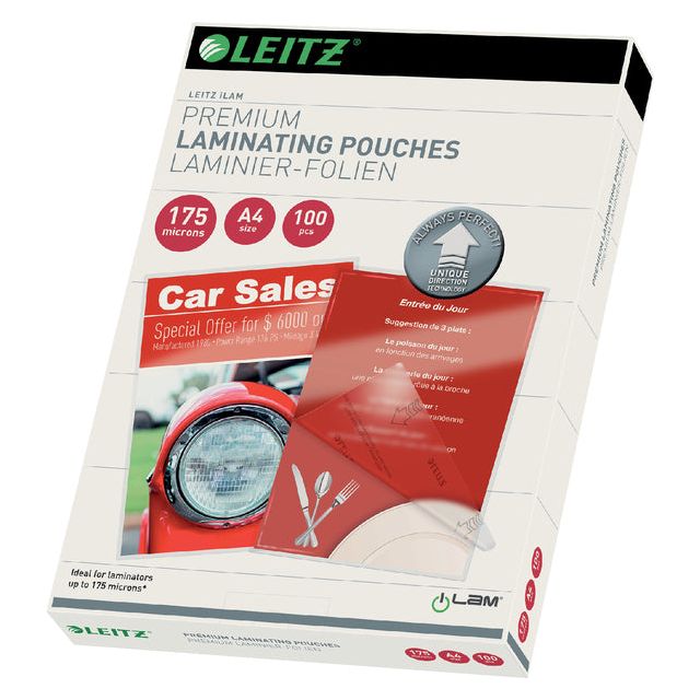 LEITZ - COUVERTURE DE LAMINAGE LEITZ ILAM A4 2X175MICRON | Prendre 100 pièces