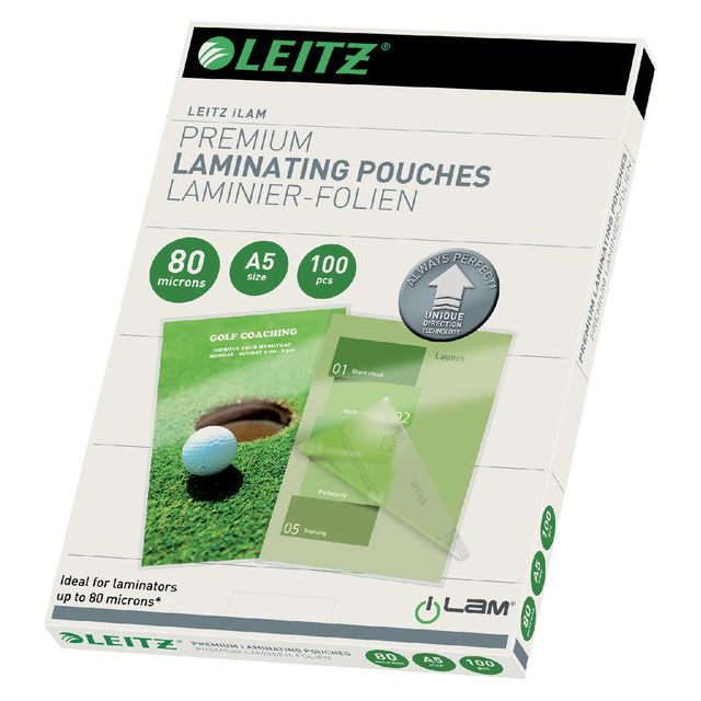 LEITZ - COUVERTURE DE LAMINAGE LEITZ ILAM A5 2X80MICRON | Prendre 100 pièces