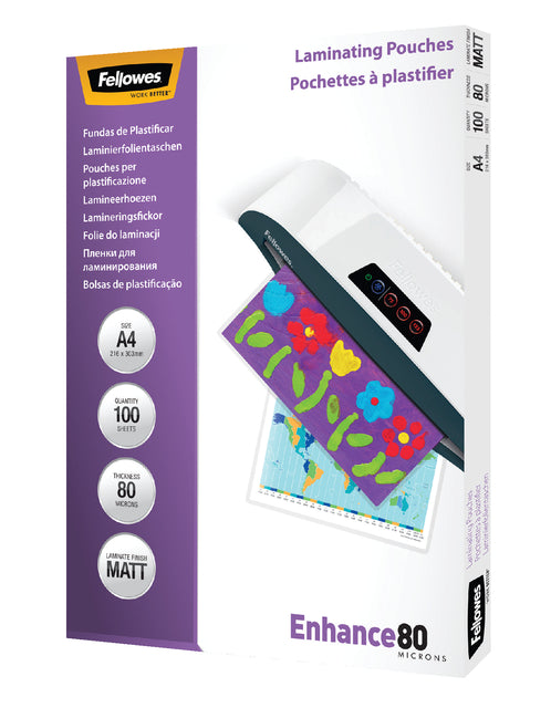 Fellowes - Couverture de laminage Fellowes A4 2x80micron Mat | Prendre 100 pièces