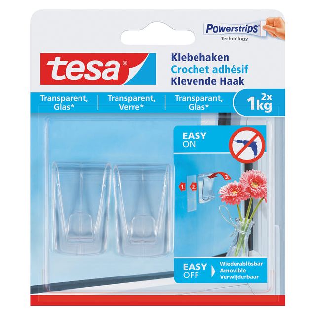 TESA - Crochet adhésif 1 kg transparent | Emballez un 2 pièces | 8 pièces