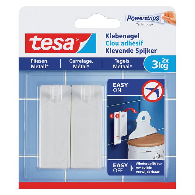 Tesa - carreaux d'ongles collants métal 3 kg blanc | Emballez un 2 pièces | 8 pièces