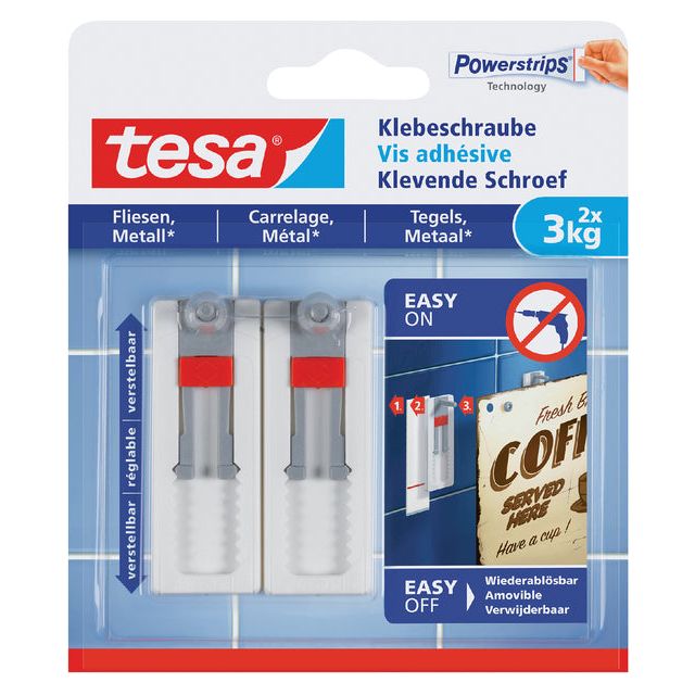 Tesa - Kleberschraube -Fliesen Metall 3 kg einstellenb | Packen Sie ein 2 Stück | 6 Stück