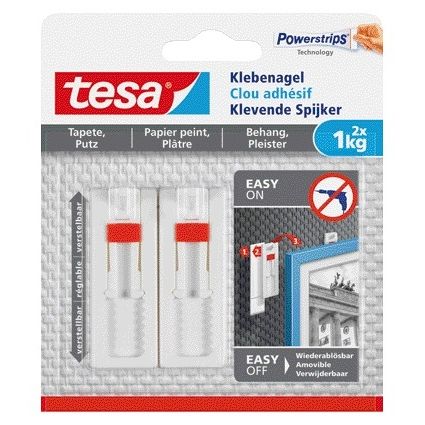 Tesa - Clavo adhesivo ® papel pintado y escayola 1kg regulable blanco 2 piezas