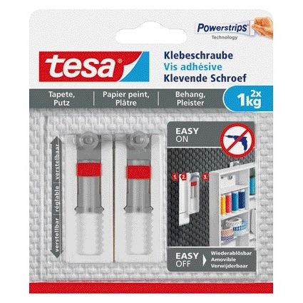 Tesa - Tornillo adhesivo ® papel pintado y escayola 1kg regulable blanco 2 piezas