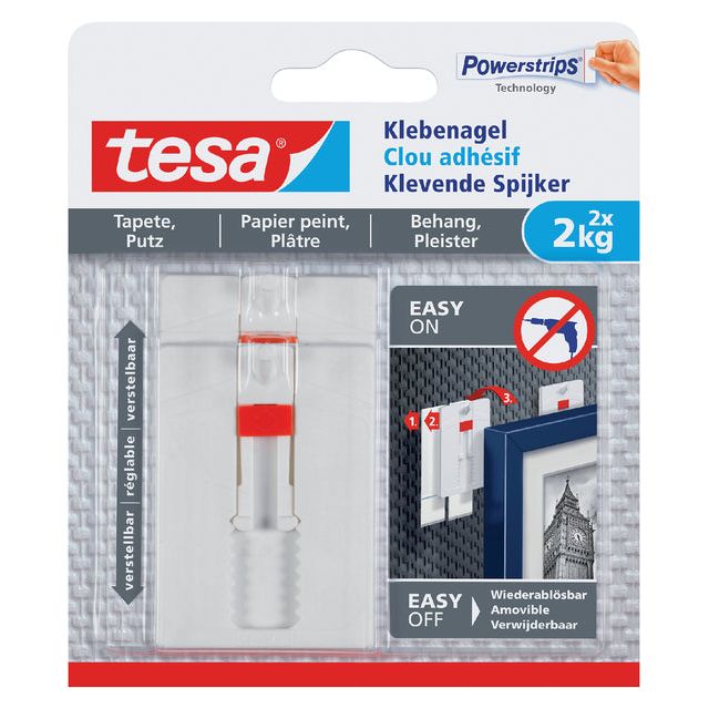 TESA - Fond d'écran d'ongle collant en plâtre 2kg Réglageb | Emballez un 2 pièces | 8 pièces