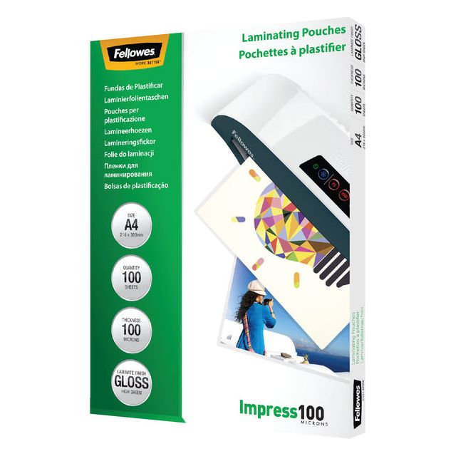 Fellowes - lamineerhoes Impress100 ft A4, 200 micron (2 x 100 micron), pak van 100 stuks