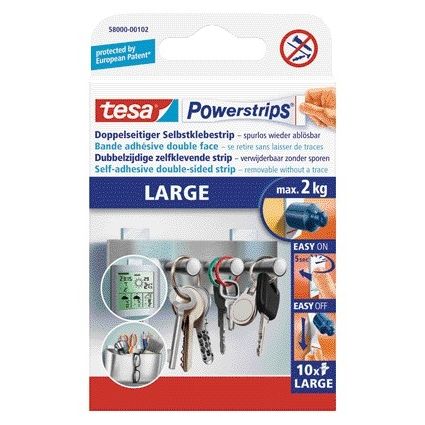 Tesa - Tiras adhesivas Powerstrips® LARGE doble cara 2kg 10 piezas
