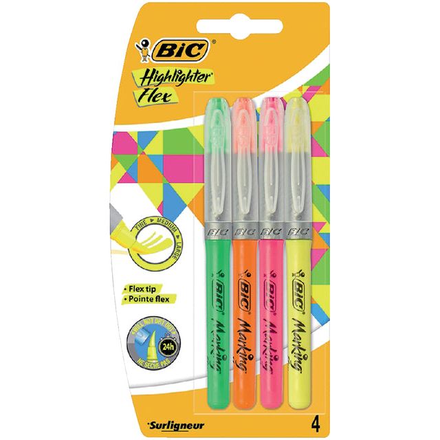 BIC - Marking Pen Bic Flex Assorti | Blister un 4 pièces