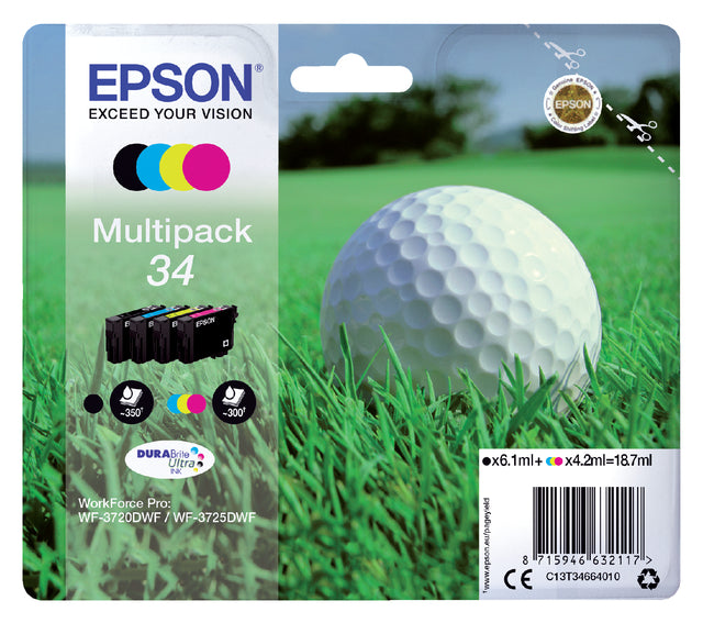 Epson - Inkcartridge Epson 34 T3466 Schwarz + 3 Farben | Box ein 4 Stück