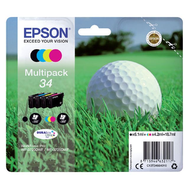 EPSON - CARTOUCE À L'ENK 34, 300 - 350 pages, OEM C13T34664010, 4 couleurs