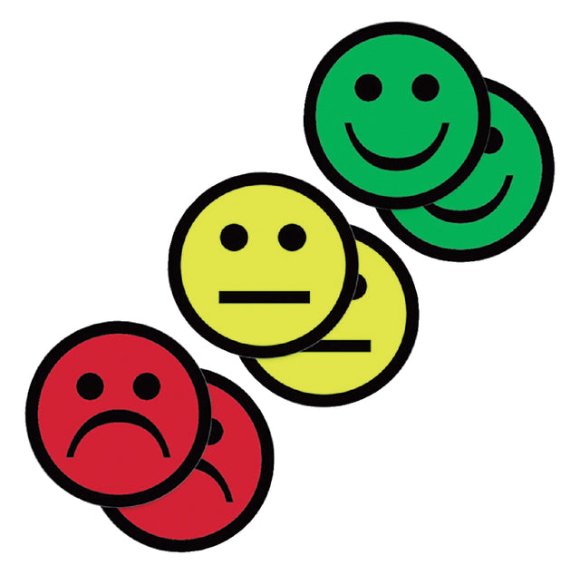 Visual Smit - aimant Smiley 7,5 cm 2x jaune 2x vert 2x rouge | Blister un 6 pièces