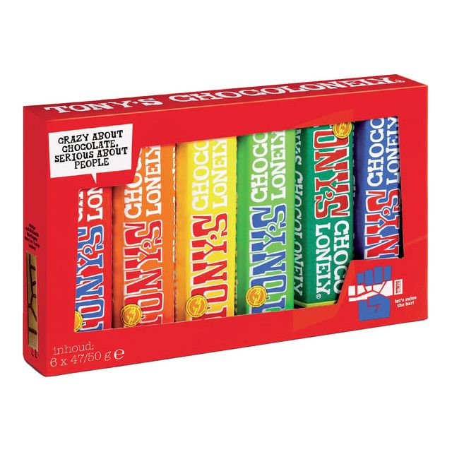 Tony's Chocolonely - Chocolate Tony Chocoonely a goûté à 6 bars | Réglez une pièce à 6 pièces | 12 pièces