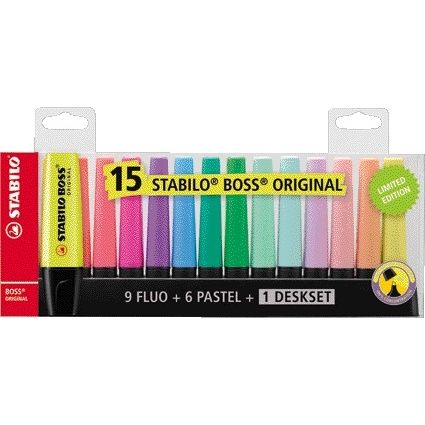 STABILO - Resaltador BOSS Original 70/15 surtido escritorio set de 15 piezas