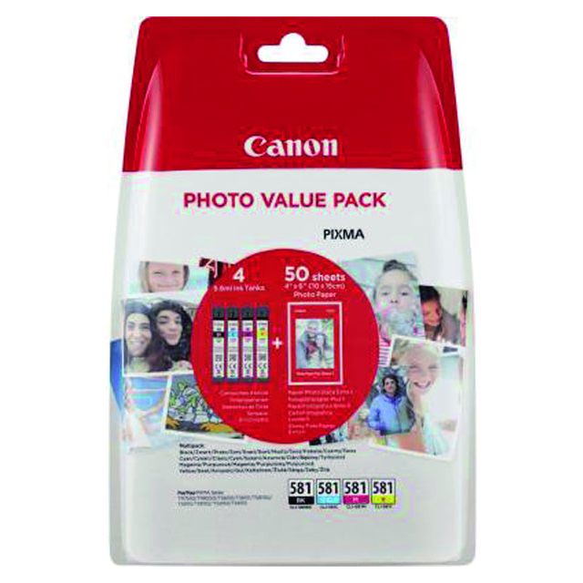 Canon-Inkcartridge Canon CLI-581 + 50VVE F-PAP 10x15cm | Schnappen Sie sich ein 4 -Stück