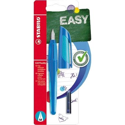 STABILO - Pluma estilográfica Easybuddy diestro mediana azul oscuro/azul claro blister de 1 pieza