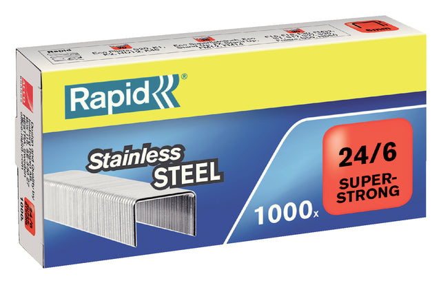 Rapid - Staples 24/6 en acier inoxydable SuperStrong 1000st | Box A 1000 Piece | 5 pièces