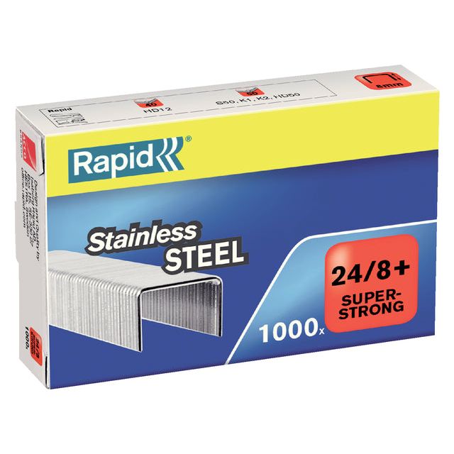 Rapid - Staples 24/8 en acier inoxydable SuperStrong 1000st | Box A 1000 Piece | 5 pièces