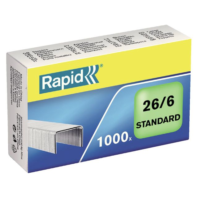 Rapid - Staples Standard 26/6 GALV 1000ST | Box A 1000 Piece | 20 morceaux