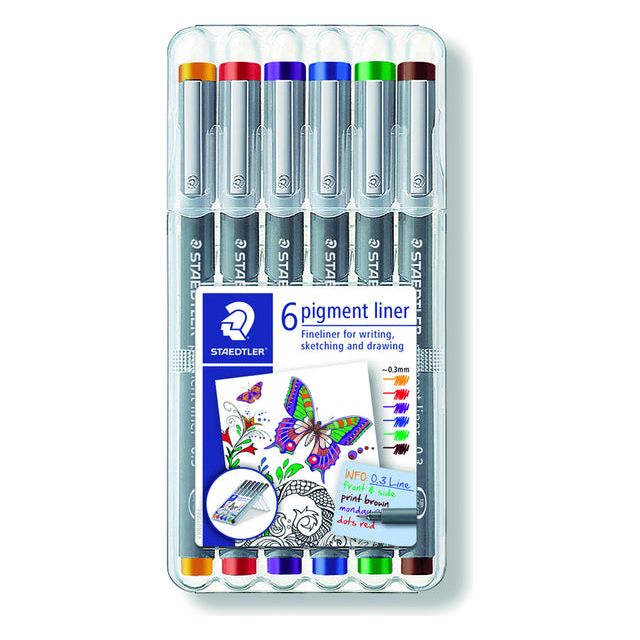 Staedtler - Fineliner Pigment 308 0,3 mm 6 St Arsch | Setzen Sie ein 6 Stück