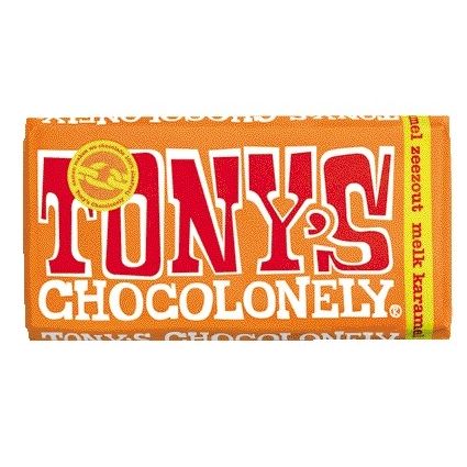 Tony's Chocolonely - Barretta al cioccolato al latte e caramello al sale marino 180gr