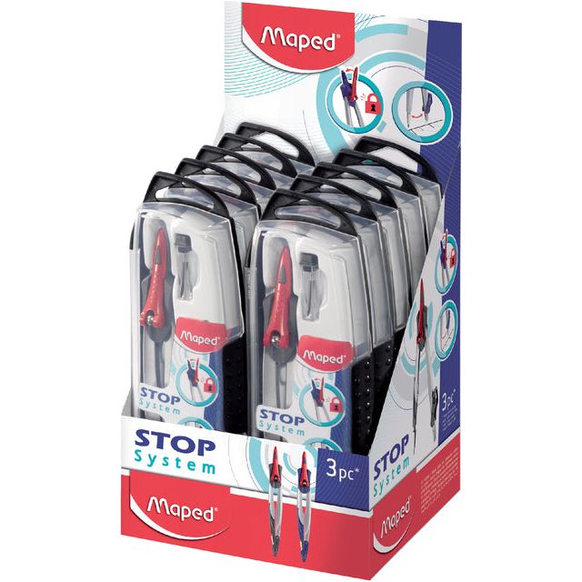 Maped - passer Stop System, 3delige passerdoos met 1 passer Stop System, 1 universeel inzetstuk, 1 kokertje