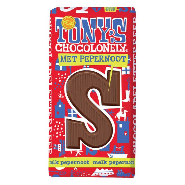 Tony's Chocolonely - Chocoladeletter tony chocolonely melk pepernoot s | 15 stuks