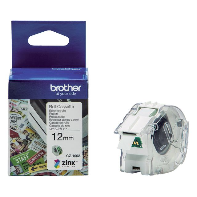 Brother - Labeletiket CZ-1002 12mmX5m kleur opdruk