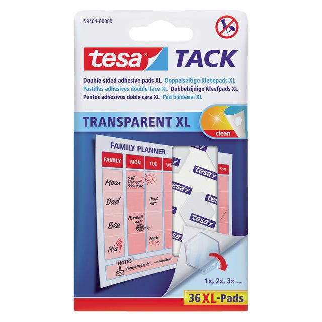 Tesa - Dubbelzijdige kleefpads tack transparant XL 36 stuks