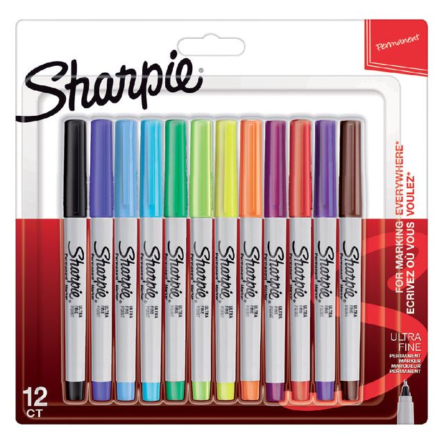 Sharpie - Ie permanente marker, extra fijn, blister van 12 stuks in geassorteerde kleuren