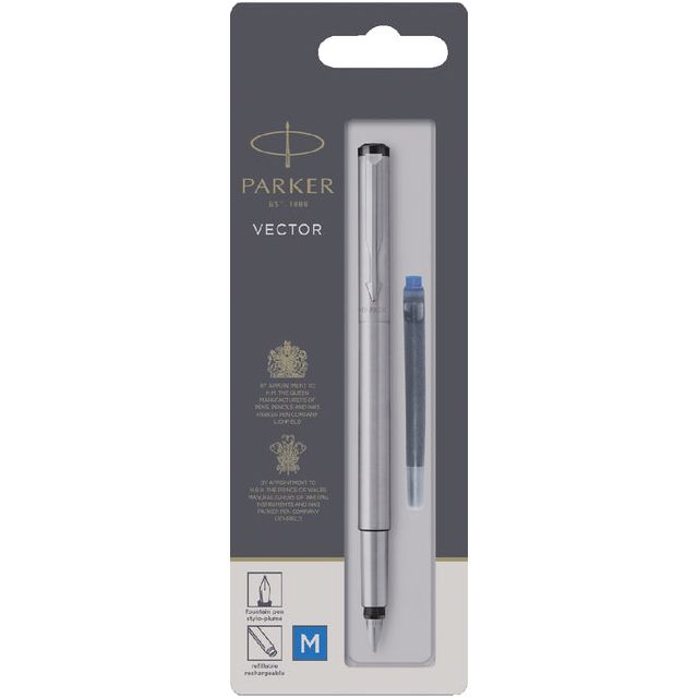 Parker - Fountain Pen Vector Parker M en acier inoxydable | Blister un 1 morceau