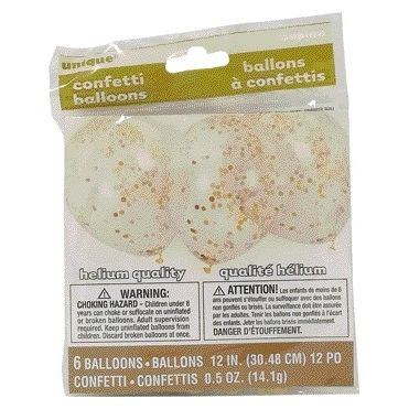 Haza - Globo transparente con confeti dorado 6 piezas 30cm | 12 piezas