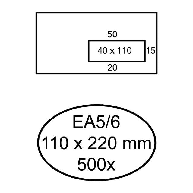 Hermes - Envelop EA5/6 110x220mm venster 4x11rechts zelfkl 500